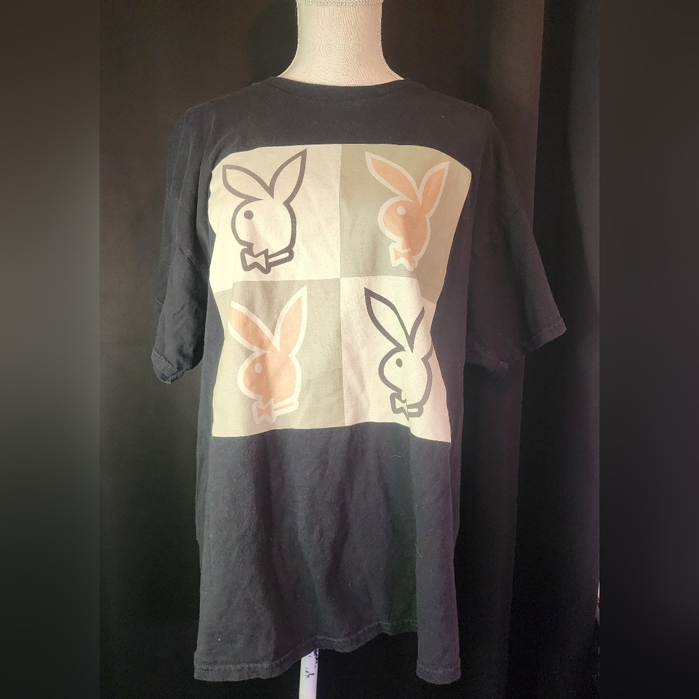 Playboy XL Black with Neutral Colorblock Logo on Front Tshirt
